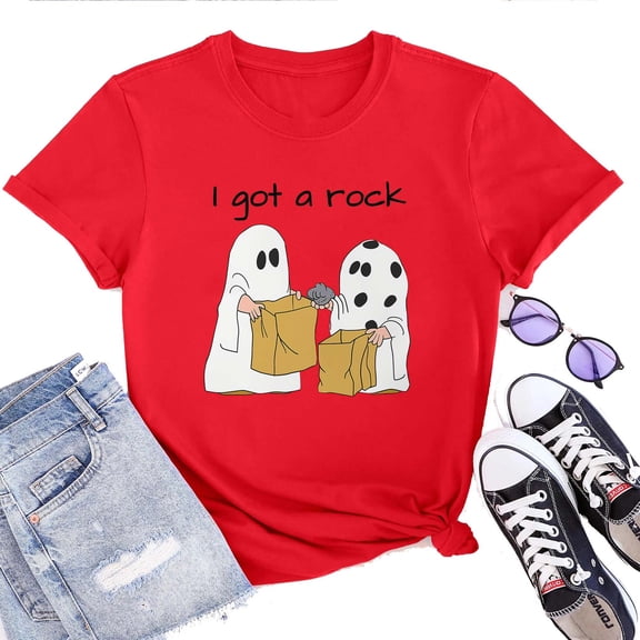 Women's T-Shirt I Got A Rock Halloween Tee Funny Graphic T-Shirt Soft Cotton Casual Short Sleeve Top