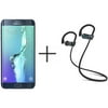 Samsung Galaxy S6 Edge Plus G928A Unlocked GSM Smartphone and SHARKK Flex 20 Wireless Bluetooth Waterproof Headphones with Mic, Black (Value Bundle)