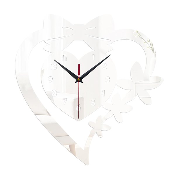 Elegante y silencioso reloj de pared en forma de corazón fabricado en acrílico, ideal para el salón. Plata