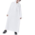 thumbnail image 4 of Otqutp Hooded Thobe for Boys, Long Sleeve Ramadan Muslim Outfits Half Zip Kaftan Robe with Pocket Kids Solid Arabic Clothes, 4 of 8