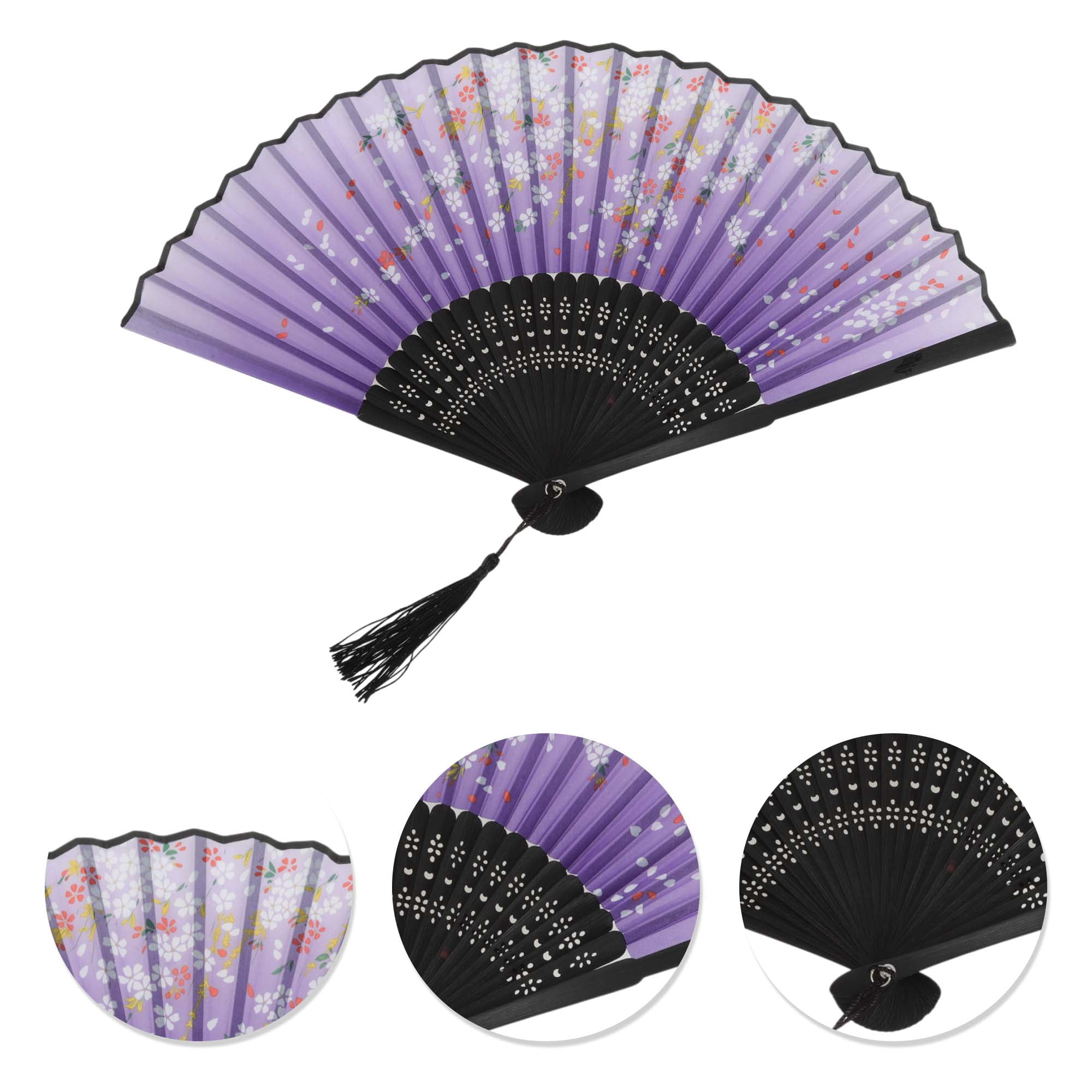 Unique Bargains Ancient Style Folding Fan 1Pc Purple [Dreamy Sea of Flowers Pattern]