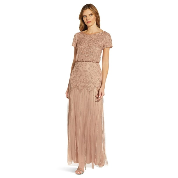Adrianna papell short top sleeve blouson beaded gown