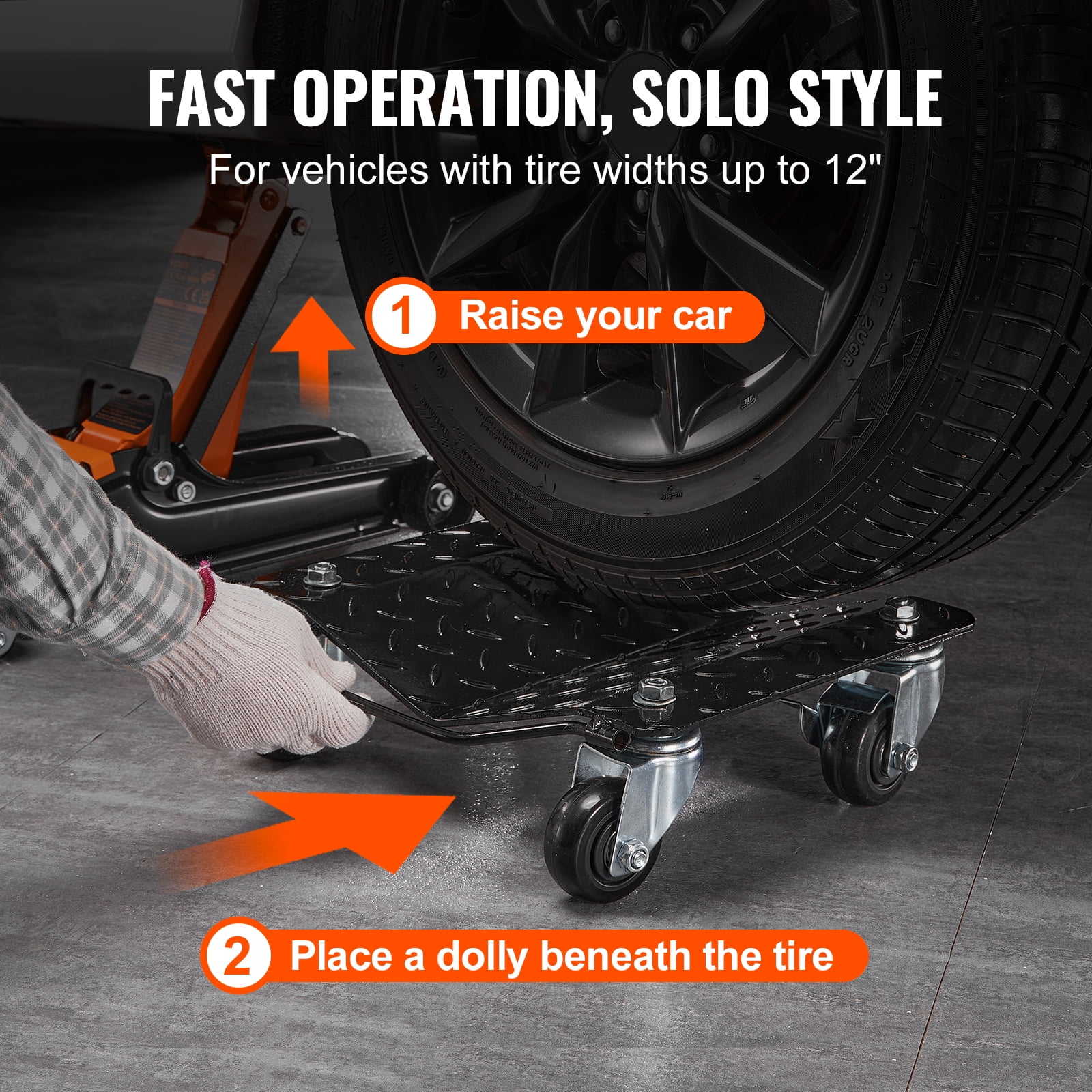 VEVOR Car Dolly Wheel 4 PCS 6000lb Steel Tire Dolly Heavy Duty Skate Auto Repair Dolly Each for 1500lb