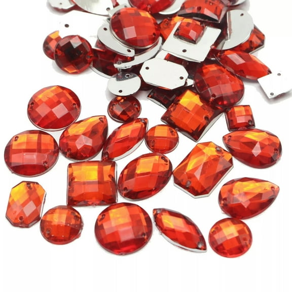 U8MO 100 Red Flatback Acrylic Sewing Rhinestone Assorted Shape Sew on Diamante Gems