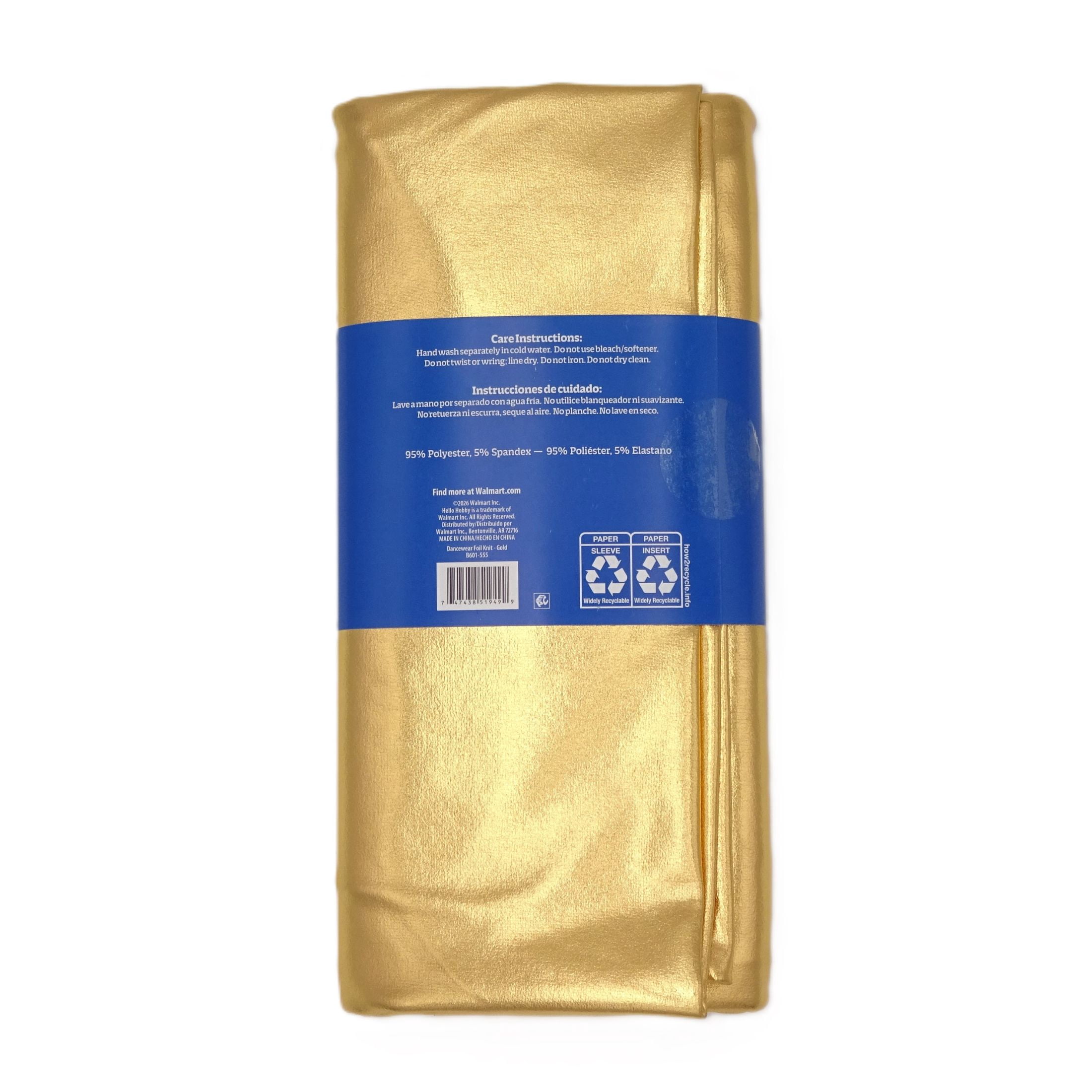 Hello Hobby 54” x 72” 95% Polyester 5% Spandex Dancewear Foil Knit 2 Yard Precut Fabric, Gold, 54" Wide for Sewing & Crafting