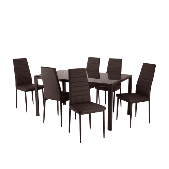 Juego de Comedor Mesa De Vidrio 6 Sillas De Metal Asiento Acojinado KingsHouse marron