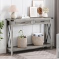 thumbnail image 1 of CazToi Mesa consola de ratán con 2 cajones, mesa de entrada estrecha con patas de madera de bambú, mesa de sofá boho detrás del sofá, 1 of 7