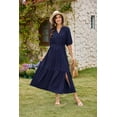 thumbnail image 3 of Womens Floral Maxi Dress: Casual Short Sleeve V Neck Button Elastic Waist Slit A Line Tiered Dresses with Pockets, 3 of 7