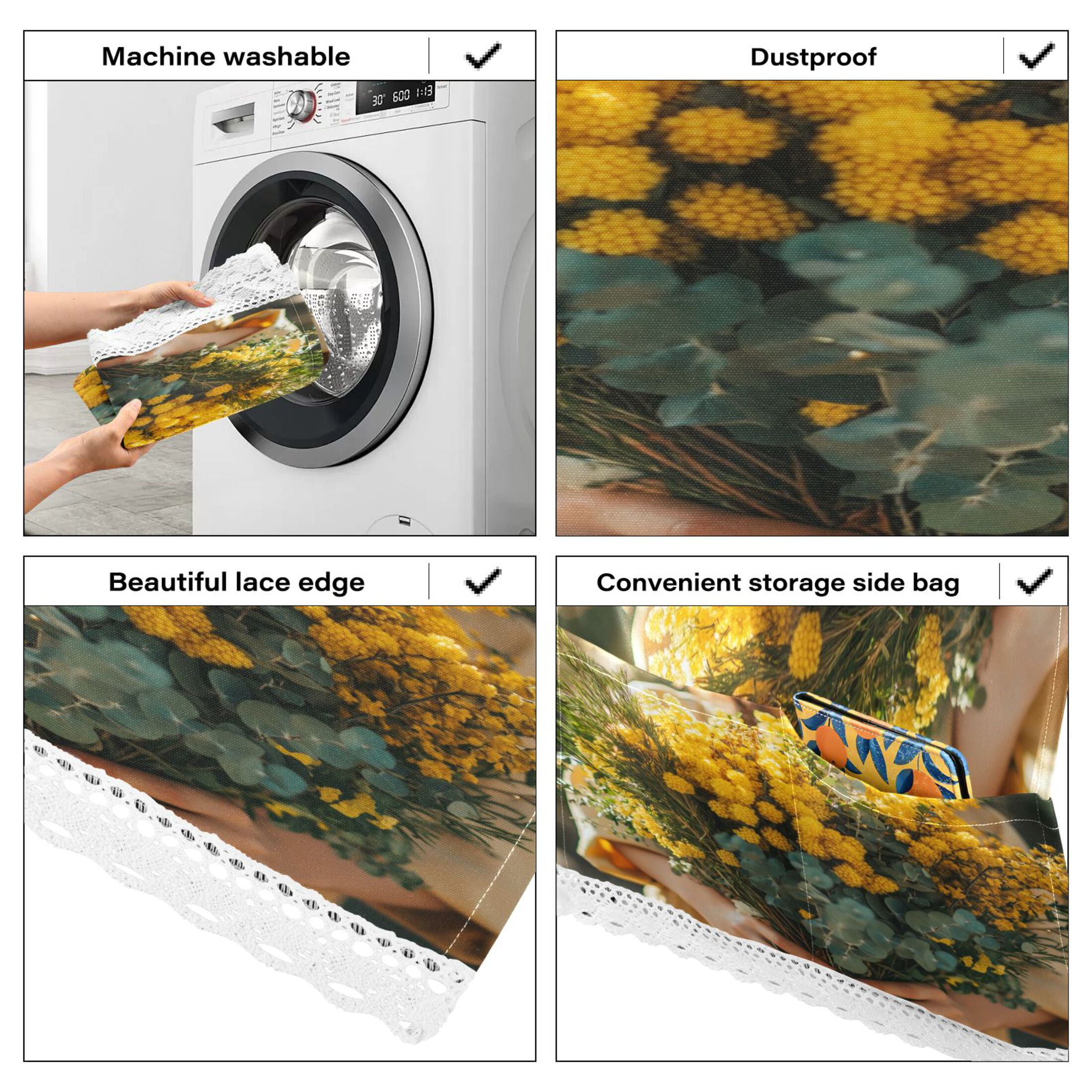 Hold Yellow FlowerWasher and Dryer Covers Dust-Proof and Oil Resistant Fridge Cover with 4 Storage Pockets Washing Machine Top Cover for Laundry Kitchen Home 51.2 x 22 In