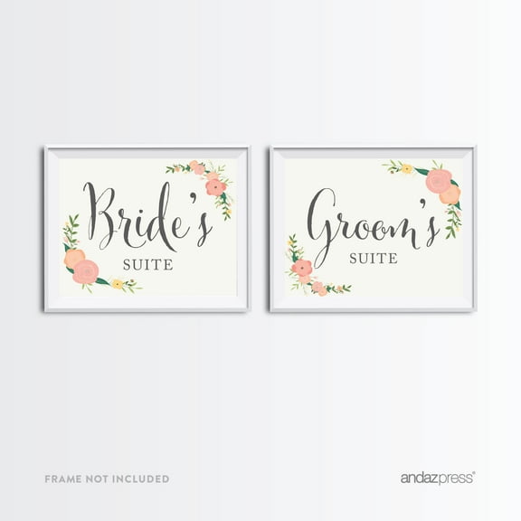 Bride & Groom's Suite Bubblegum Pink Floral Roses Wedding Party Signs, 2-Pack