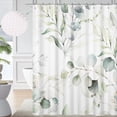 thumbnail image 1 of Cortinas de ducha con diseño de hojas de eucalipto, fondo con peso, color verde salvia, acuarela, plantas botánicas, tela texturizada, cortina de baño, decoración del hogar, impermeable, lavable, con, 1 of 6