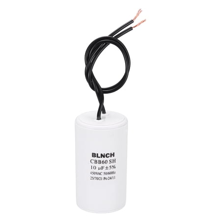 Uxcell CBB60 Running Capacitor, 10uF 450V 2 Wire Electric Air Compressor Motor Run Starting Capacitor for Washing Machine, Refrigerator, Air Conditioner, White