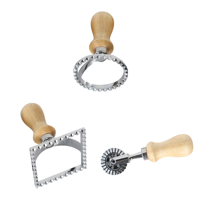 Moldes para galletas de acero inoxidable, juego de herramientas para cortar hornear en relieve con mango de madera para empanada de borde de bola de masa tholdsy HA8191-00B