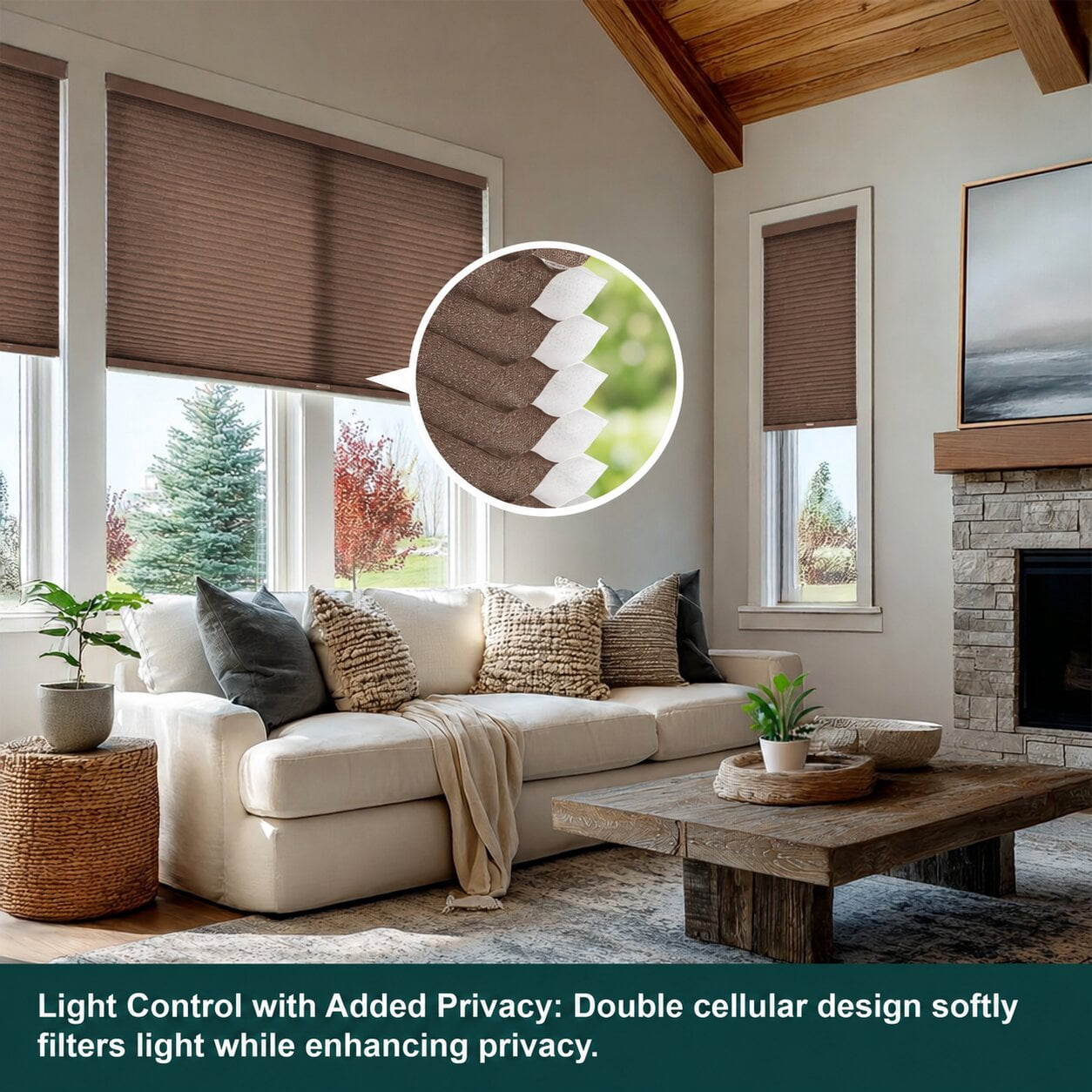 Chicology 24"W X 72"H Cordless Double Cell Cellular Shades Light Filtering Mocha