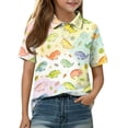 thumbnail image 2 of T Shirts for Girls Henley Short Sleeve Cute Cartoon Animal Print Back to School Uniform Button Closure Comfy Causal Polo Shirts, 160, 2 of 5