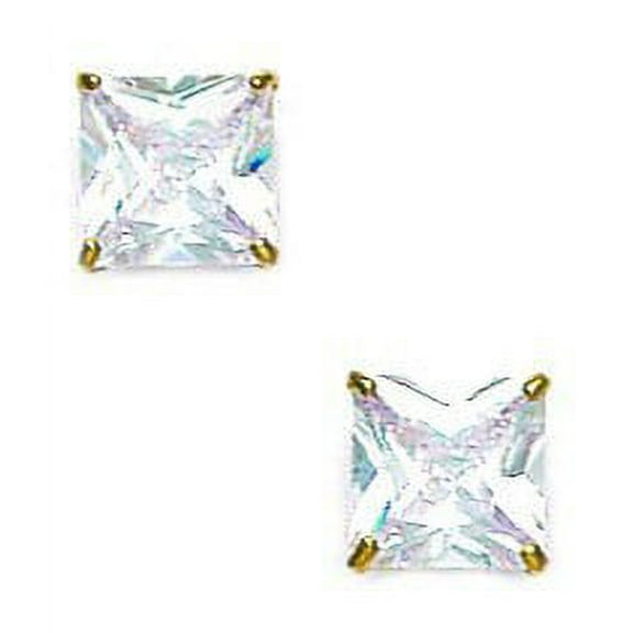 14k Yellow Gold 6x6mm Square Cubic Zirconia Basket Set Earrings