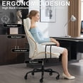 thumbnail image 3 of E-Motie Home Office Desk Chair, Ergonomic Computer Chair with Lumbar Support and Head Support, High Back Office Chair with Armrests, Adjustable Height, Rubber Casters, White Leather, 3 of 9