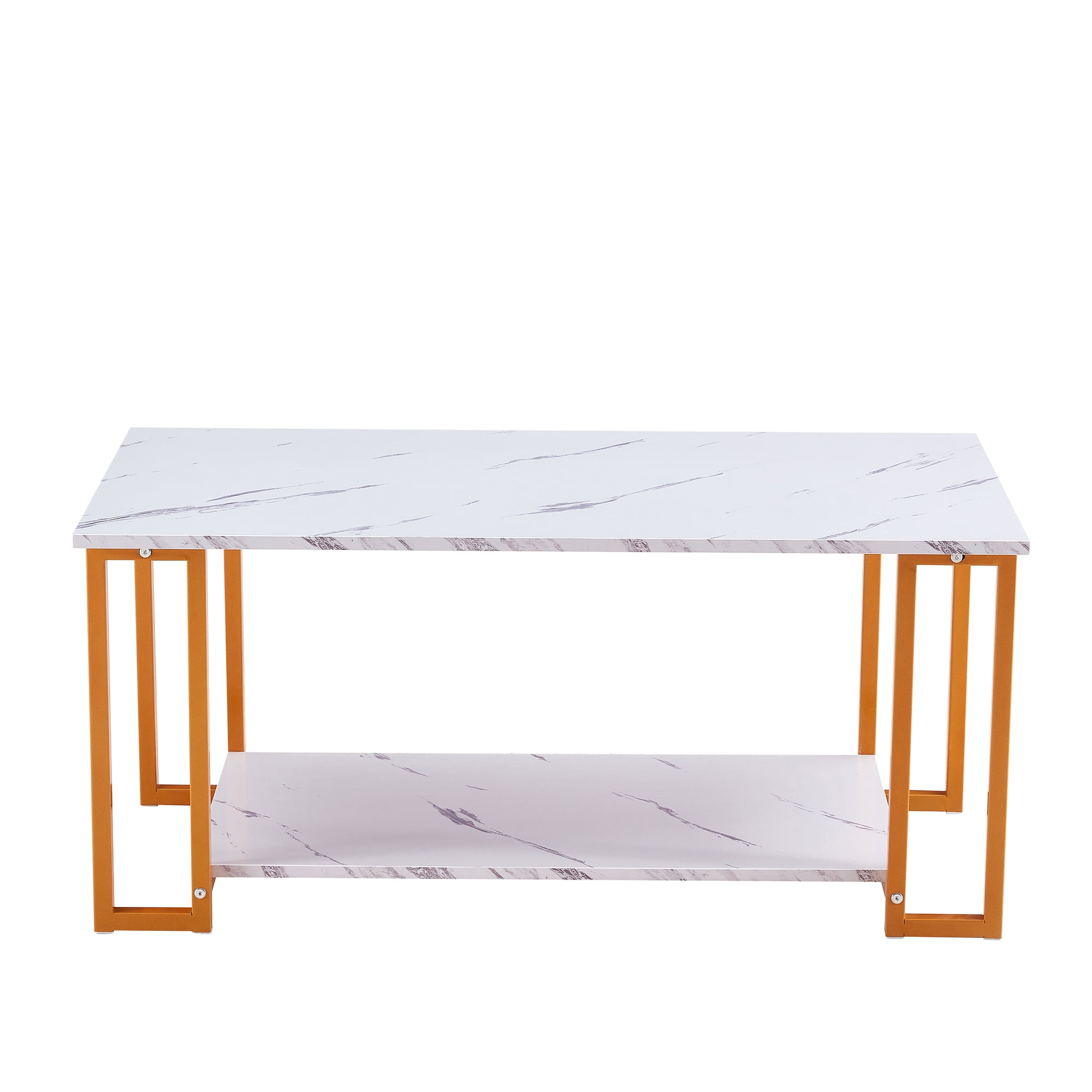 Lowestbest Coffee Table, 2 Layers, Thick Marble MDF Rectangle Tabletop Iron Coffee Table, for Dining Room, Coffee Shop, Restaurant(White Top, Gold Leg) Lowestbest Coffee Table, 2 Layers, Thick Marble MDF Rectangle Tabletop Iron Coffee Table, for Dining Room, Coffee Shop, Restaurant(White Top, Gold Leg)