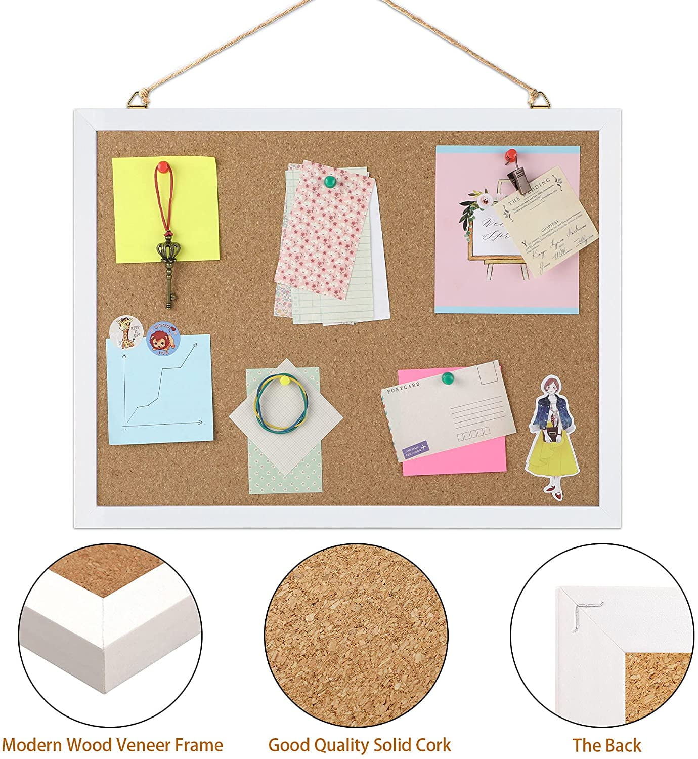 Cork Board Bulletin Board 15.7 x 12 Inches with Rectangle White Frame Hanging Pin for Office Home Message Board or Vision Board Decoration