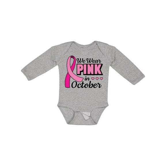 Inktastic Breast Cancer Awareness We Wear Pink in October Girls Long Sleeve Baby Bodysuit