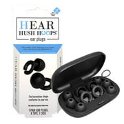 Hear Hush Hoops Reusable Soft Silicone Ear Plugs, 17dB Noise Reduction Rating, Case Included, Black