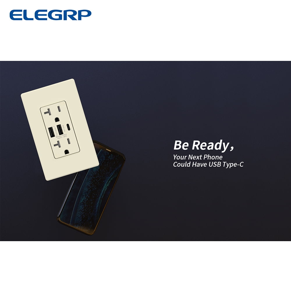 USB Outlets Receptacles, 3 Port USB C Wall Outlet, 30W 6.0A USB Electrical Outlet, 15 Amp Tamper Resistant Outlet with USB C Ports, UL Listed, Wall Plate Included