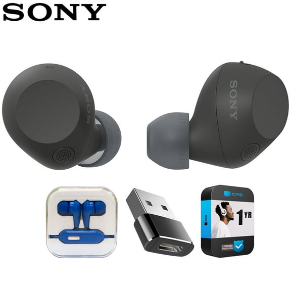 Sony WF-C710NB Truly Wireless Noise Canceling Earbuds Black Bundle with Mizco Travelocity In-Ear Headphone (Colors May Vary), Converter Adapter and 1 YR CPS Enhanced Protection Pack