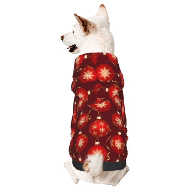 Lsque Motif Boules Rouges de Noël Petit Chien Chandail à Capuche Gris pour Animaux de Compagnie Chandail à Capuche en Polaire Douce avec Poche Automne Hiver Pulls pour Chiots Chats Vêtements Chauds-Grande Taille