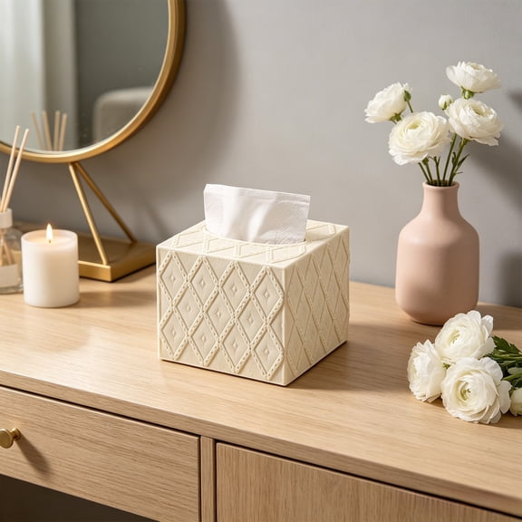 AuroraX Tissue Box Cover Facial Tissue Holder for Office Modern Decorative Bathroom White Tissue Box Dispenser for Home Beige