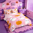 thumbnail image 2 of Homewish Playful Halloween Kawaii Ghost 7 Pieces Full Size Bedding Sets,Smiling Pumpkin Pattern Full Size Bed in a Bag,Blush Pink Orange,Pink Reversible, 2 of 8