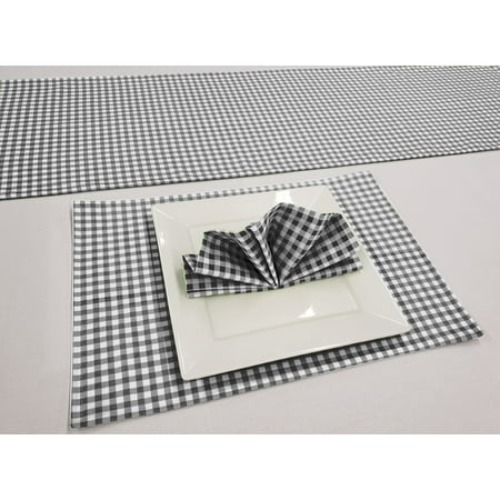 

Black & White Checked Placemat Table Runner Cloth Napkins Set by Penny s Needful Things (8 Napkins & 8 Placemats) (7 Feet Long Table Runner) (Gray)