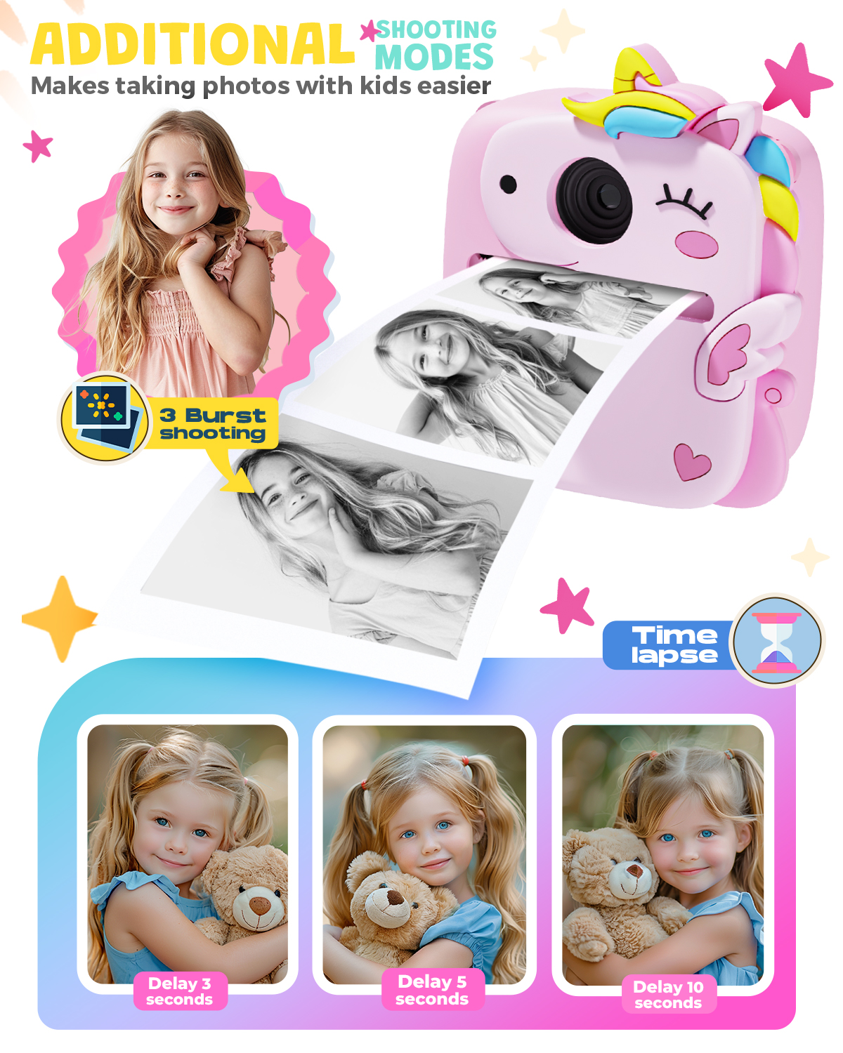 Prysyed Upgrade Kids Camera Instant Print, Pink photo 6