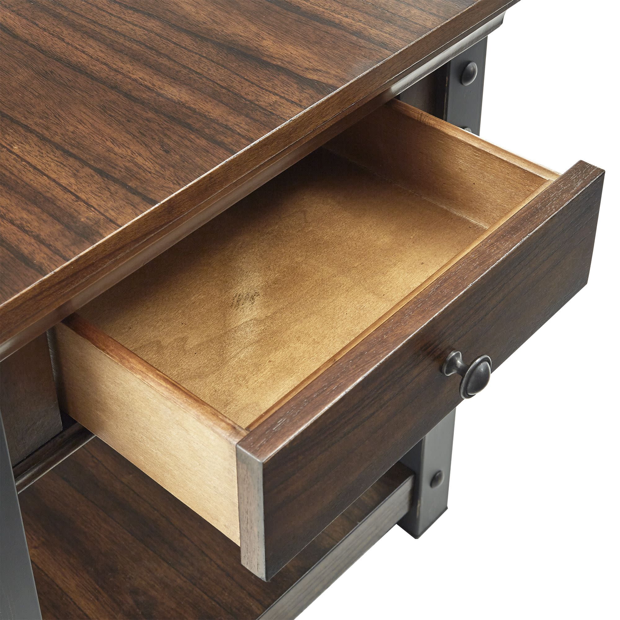 Weston Home Niccola Wood Rectangular End Table with Built-In Outlets, Dark Cherry Finish