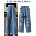 thumbnail image 3 of Happy Cherry Kids Ripped&nbsp;Denim&nbsp;Pants Girls&nbsp;Baggy Jeans&nbsp;Pants Elastic&nbsp;Waist&nbsp;&nbsp;Loose&nbsp;Cool&nbsp;Trousers&nbsp;Wide&nbsp;Leg&nbsp;with&nbsp;Pockets Blue, 3 of 6