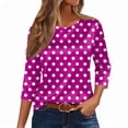 thumbnail image 6 of Women’s Polka Dot Print Satin Blouse Crew Neck Half Sleeve Relaxed Fit Top for Casual Daily Wear Hot Pink L, 6 of 7