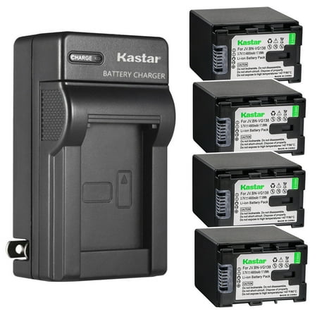 Kastar 4-Pack Battery and AC Wall Charger Replacement for JVC BN-VG108USM BN-VG114 BN-VG114AC BN-VG114E BN-VG114EU BN-VG114U BN-VG114US BN-VG114USM BN-VG121 BN-VG121AC BN-VG121E BN-VG121EU BN-VG121U