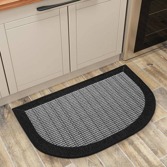 Kitchen Mats for Floor, Kitchen Rugs Non Slip Washable, Half Circle Kitchen Floor Mat Sink Rug Rubber Backed Super Absorbent, 20”x32” Black