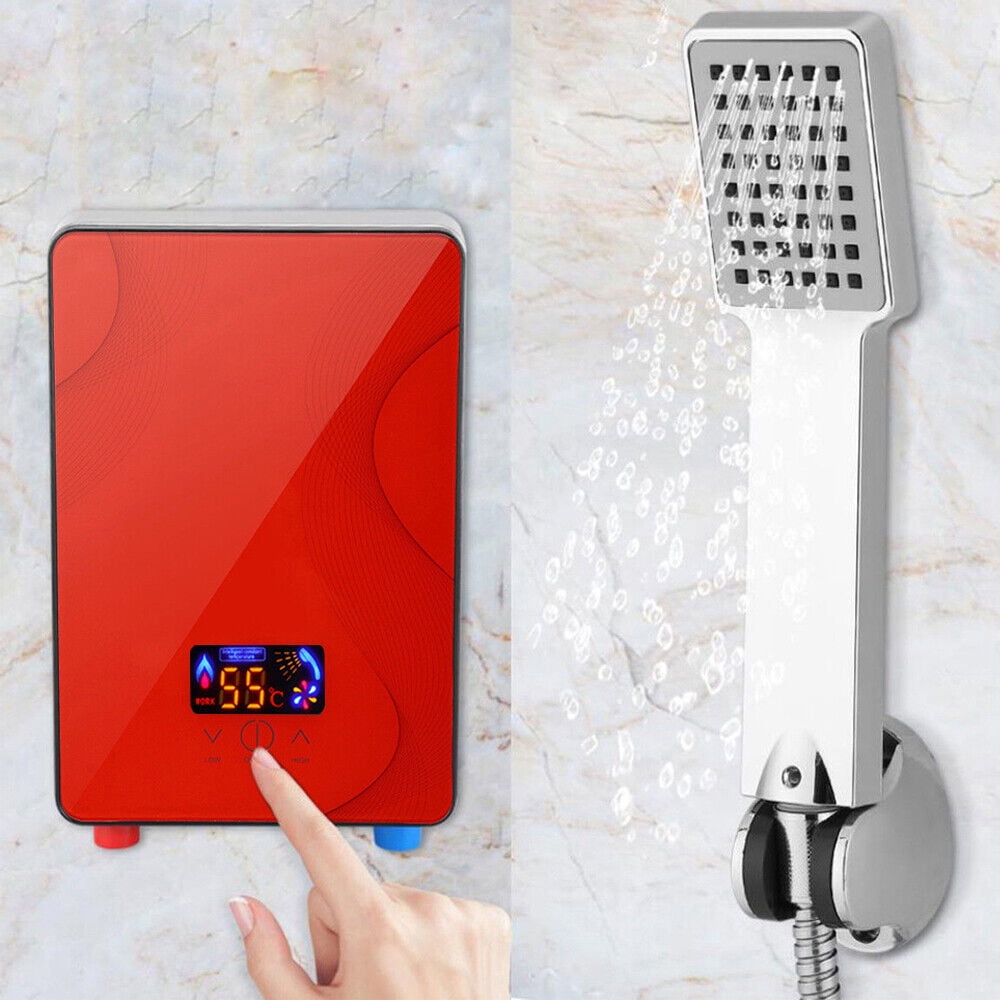 Red Electric Tankless Hot Water Heater Instant Water Boiler on Demand Shower 6500W