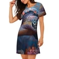 thumbnail image 2 of Pofeuu Underwater Lazy Turtle Print Women's Loose Fit Short Sleeve Nightgown, Comfortable Sleep Dress for Women, Casual Lounge Sleepwear, Soft Cotton Sleep Dress, 2 of 6