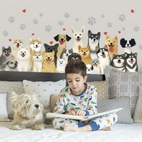 Dog Wall Stickers Watercolor Dogs Animals Wall Decal Puppy with Paw Print Decals Peel and Stick Vinyl Art Sticker Wallpaper for Kid's Room Bedroom Livingroom Nursery Decoration