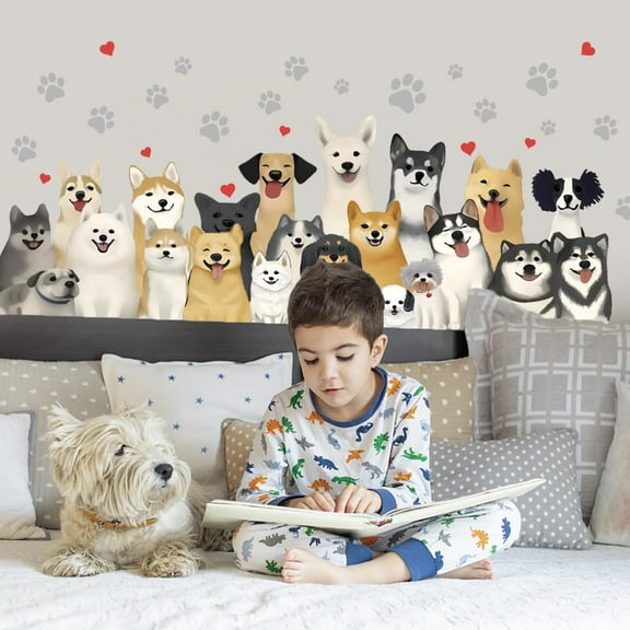 Dog Wall Stickers Watercolor Dogs Animals Wall Decal Puppy with Paw Print Decals Peel and Stick Vinyl Art Sticker Wallpaper for s Room Bedroom Livingroom Nursery Decoration