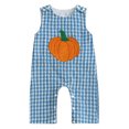 thumbnail image 5 of CAICJ98 Infant Baby Boy Halloween Pumpkin/Ghost Plaid Jumpsuit Sleeveless Gingham Romper One Piece Strap Overalls Smocked Clothes,Size 0-3 Months, 5 of 9