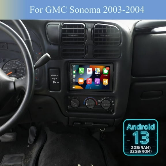 Molaner Double DIN Radio for GMC Sonoma 2003-2004 Upgrade, Fit for Carplay Android Auto 7 inch Touch Screen Android 13 Support SWC GPS Navigation WiFi BT, 2 32G