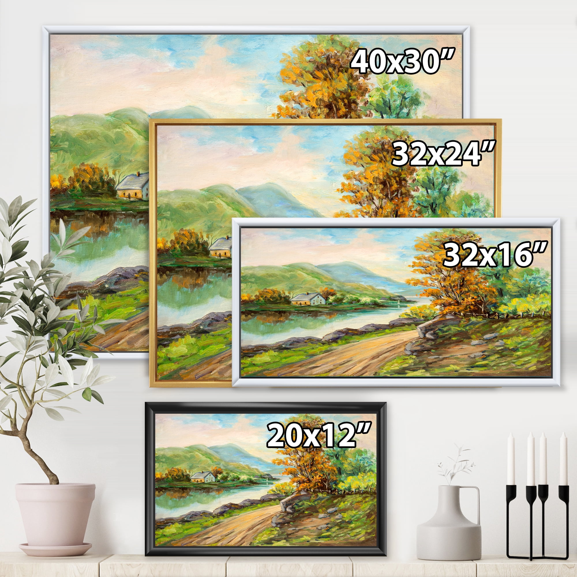 Designart 'The River By The Rural Road' Traditional Framed Canvas Wall Art Print