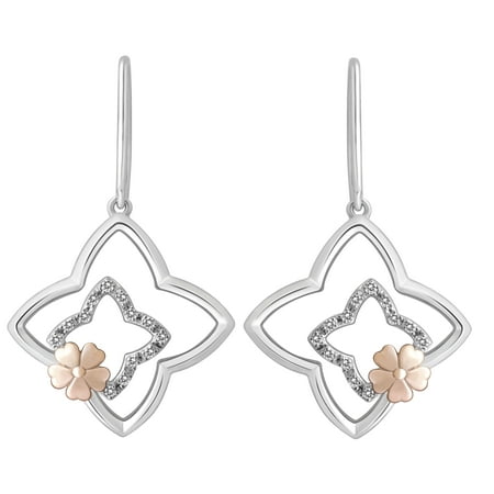 Diamond Double Star & Flower Earrings in Sterling Silver and 14 Karat Rose Gold