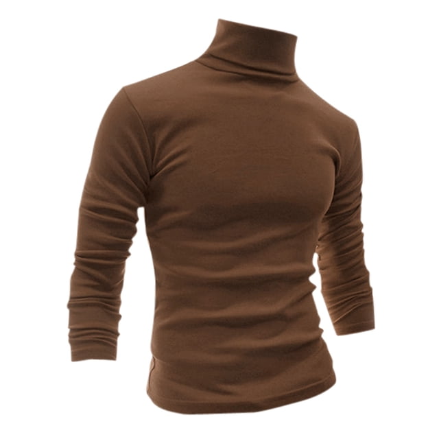 CamisePaHombres De Mangas Largas Cuello De Cisne Ajuste Delgado Casual Marrón 56