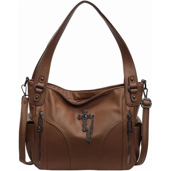 SPEKSEE Women's Retro-Punk PU Hobo Bag,Slouchy Shoulder Bag with Multiple Zipper Pockets,Trendy Winter Purse for Travel Work Weekend