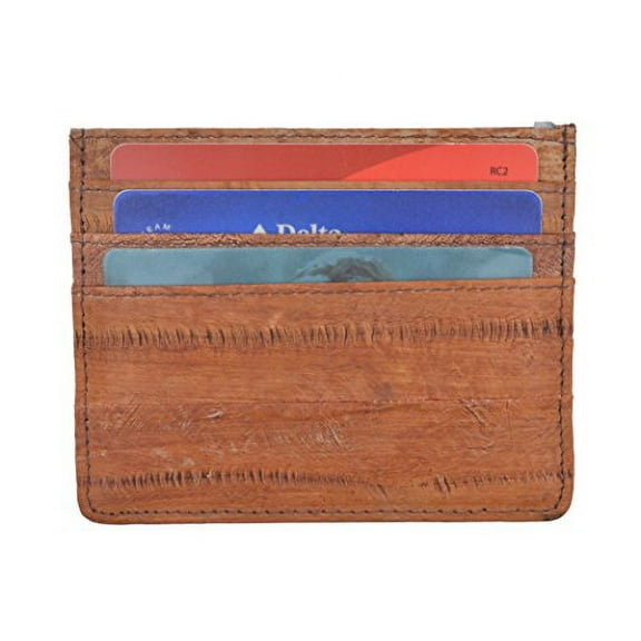 Waterproof Genuine Eel Skin Soft Leather Slim Thin Credit Card Holder Wallet (Brown)
