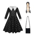 thumbnail image 1 of Wednesday Adams Cosplay Vestidos negros Traje de cuello blanco Trajes Niñas Vintage Negro Gótico Fiesta temática de Halloween Ropa 3T (Etiqueta 110) Gao Jinjia LED, 1 of 2