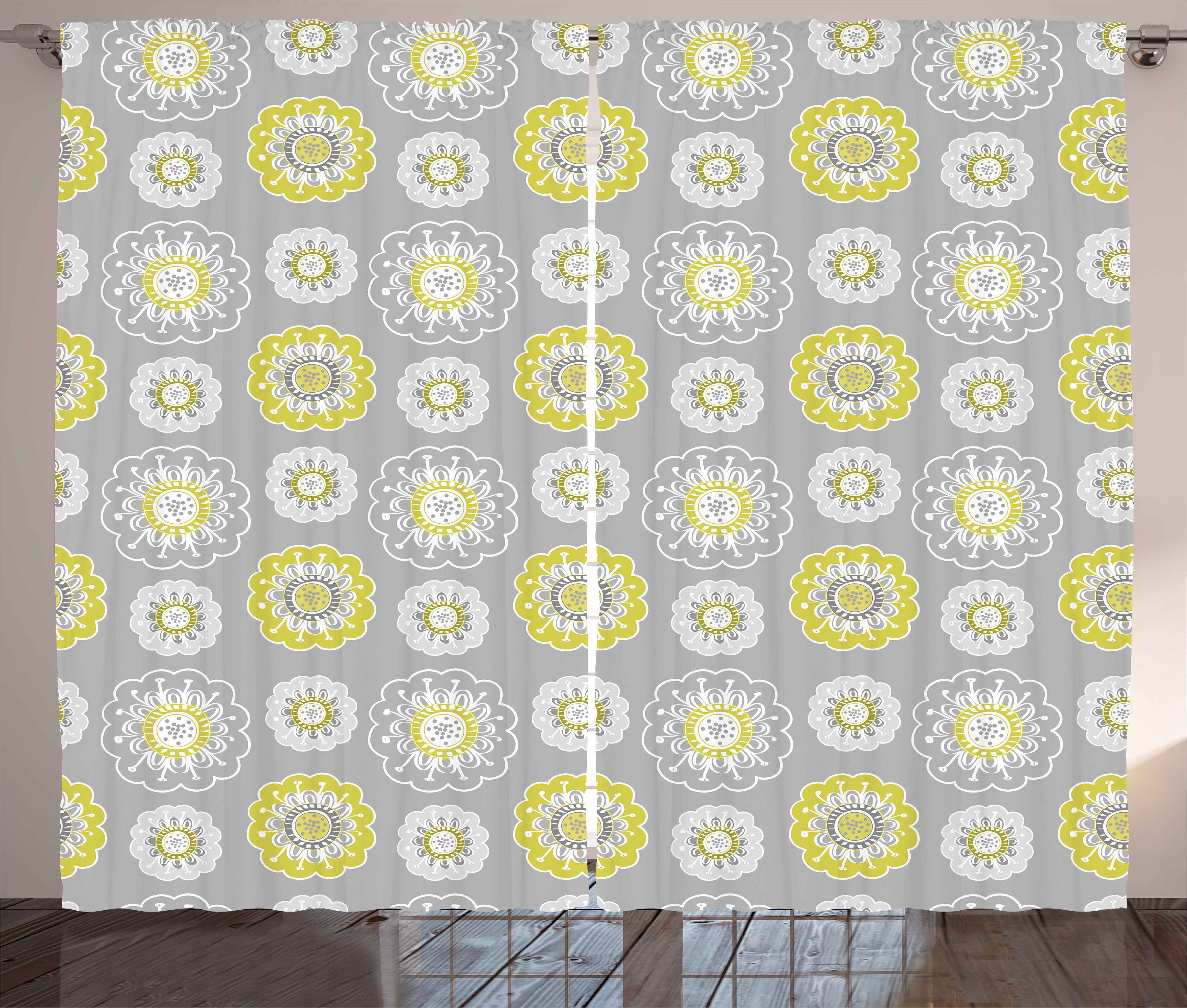 Grey And Yellow Curtains 2 Panels Set Pale Grey Backdrop With